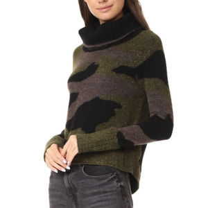 Veronica Beard Davis Camo Sweater Small Green Black Cowl Turtleneck